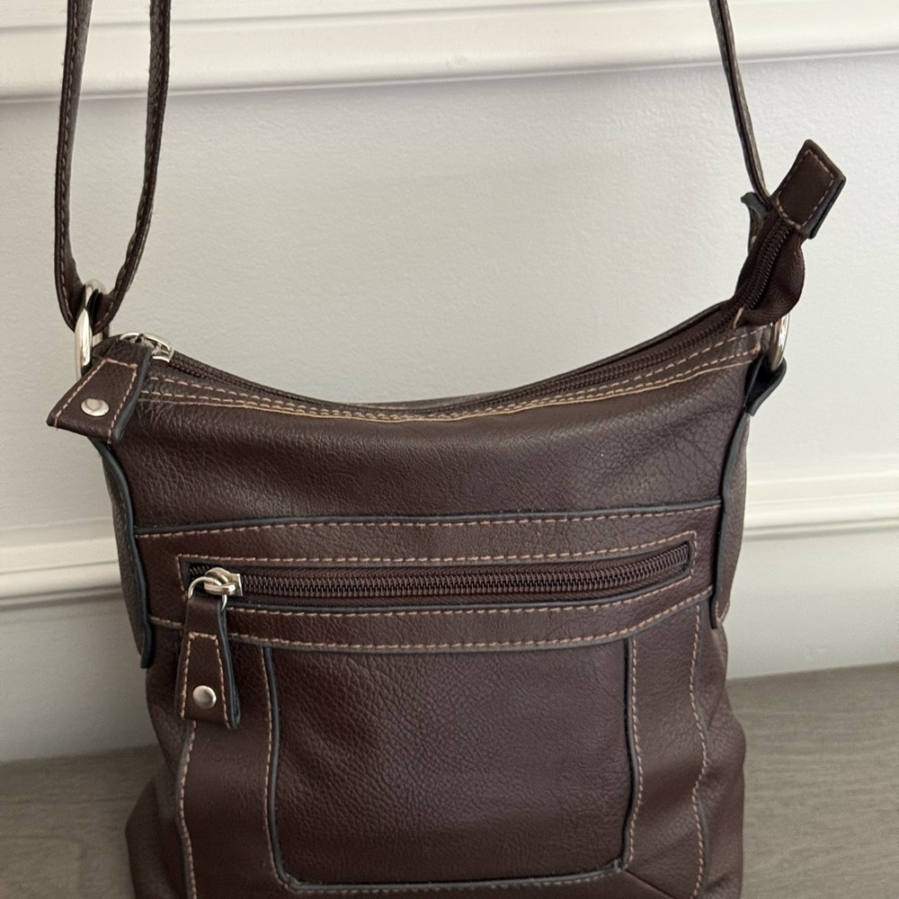 Brown Faux Leather Crossbody Handbag